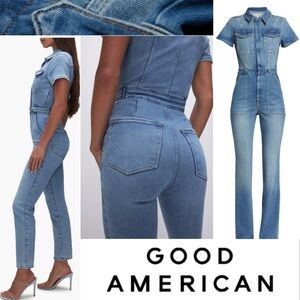 Good American's Fit For Success Blue Jean Jumpsuit in Large New Tags. Adj Waist